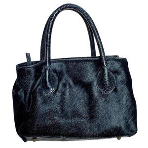 Barneys New York Black Leather & Fur Handbag
